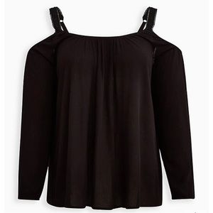 NWT CRINKLE GAUZE LACE TRIM COLD SHOULDER TOP